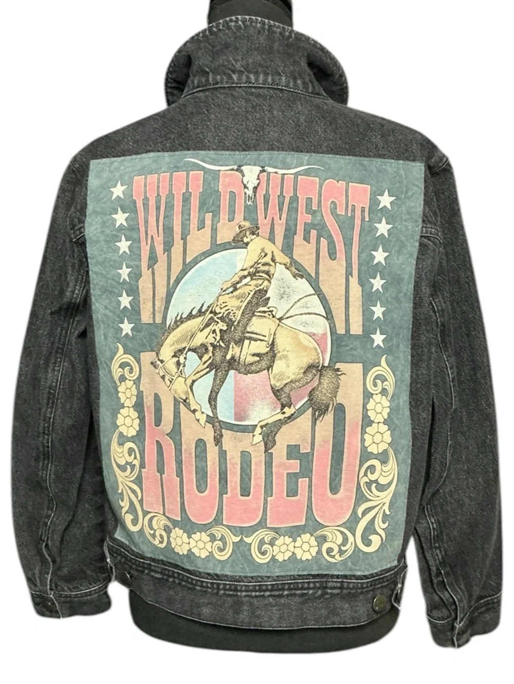Wild West Rodeo Western Cowgirl Upcycled Denim Jacket - Picture 1 of 7
